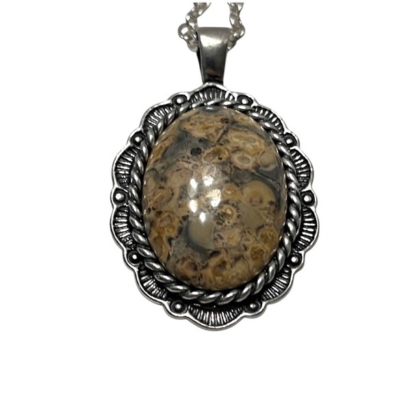 Vintage Sterling Silver Signed Carolyn Pollack Oval Bumble Bee Jasper Pendant - Picture 1 of 4